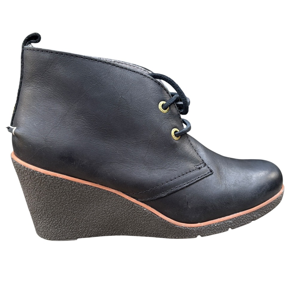 Sperry Top-Sider Harlow Womens Size 8 Wedge Booties Black Leather Lace Up Ankle - Picture 4 of 9